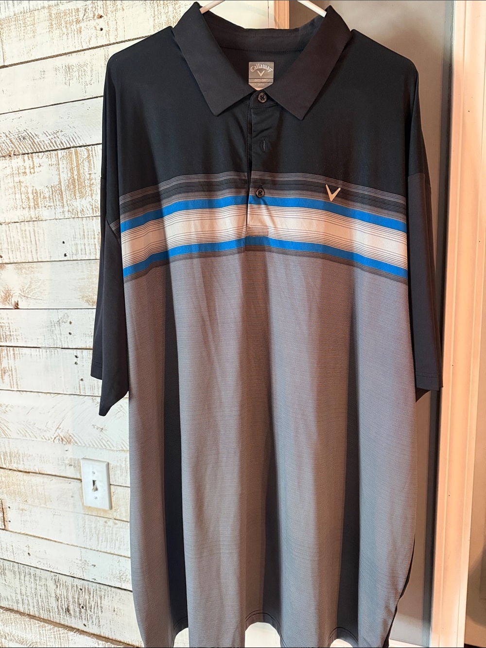 Callaway Black, Gray and Blue Striped Performance Polo